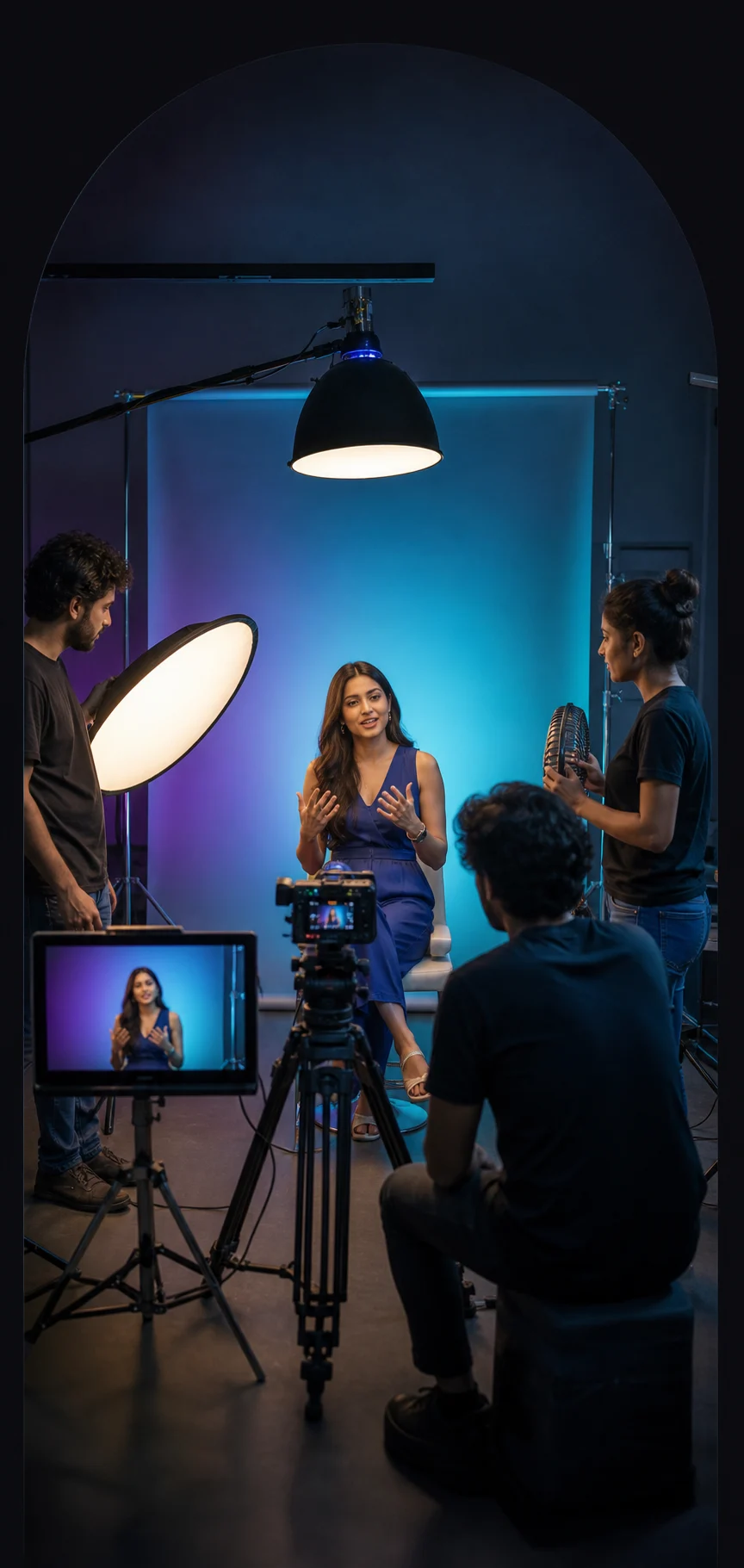 Professional content production crew filming a creator