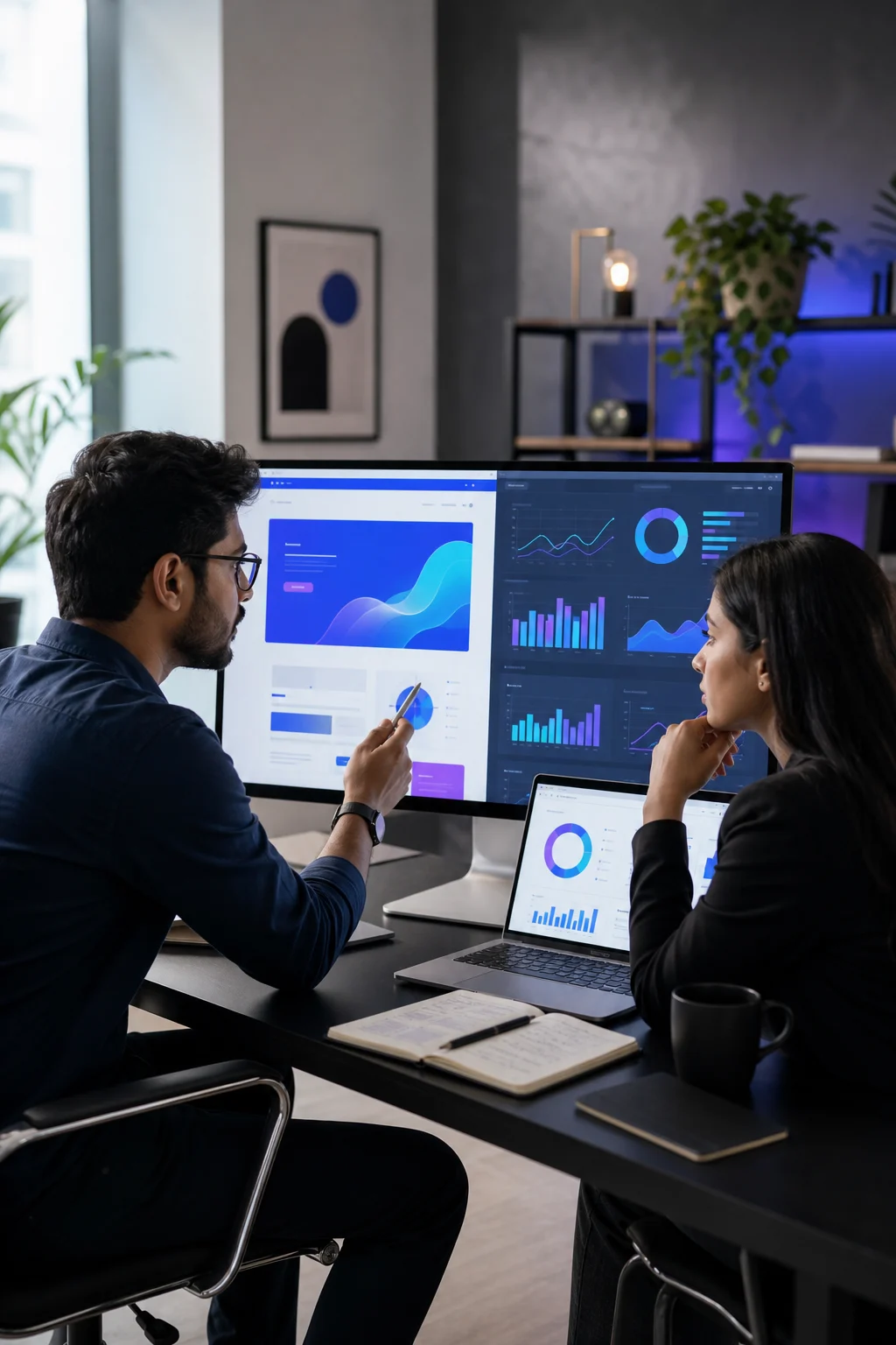 Marketing team reviewing website and campaign performance